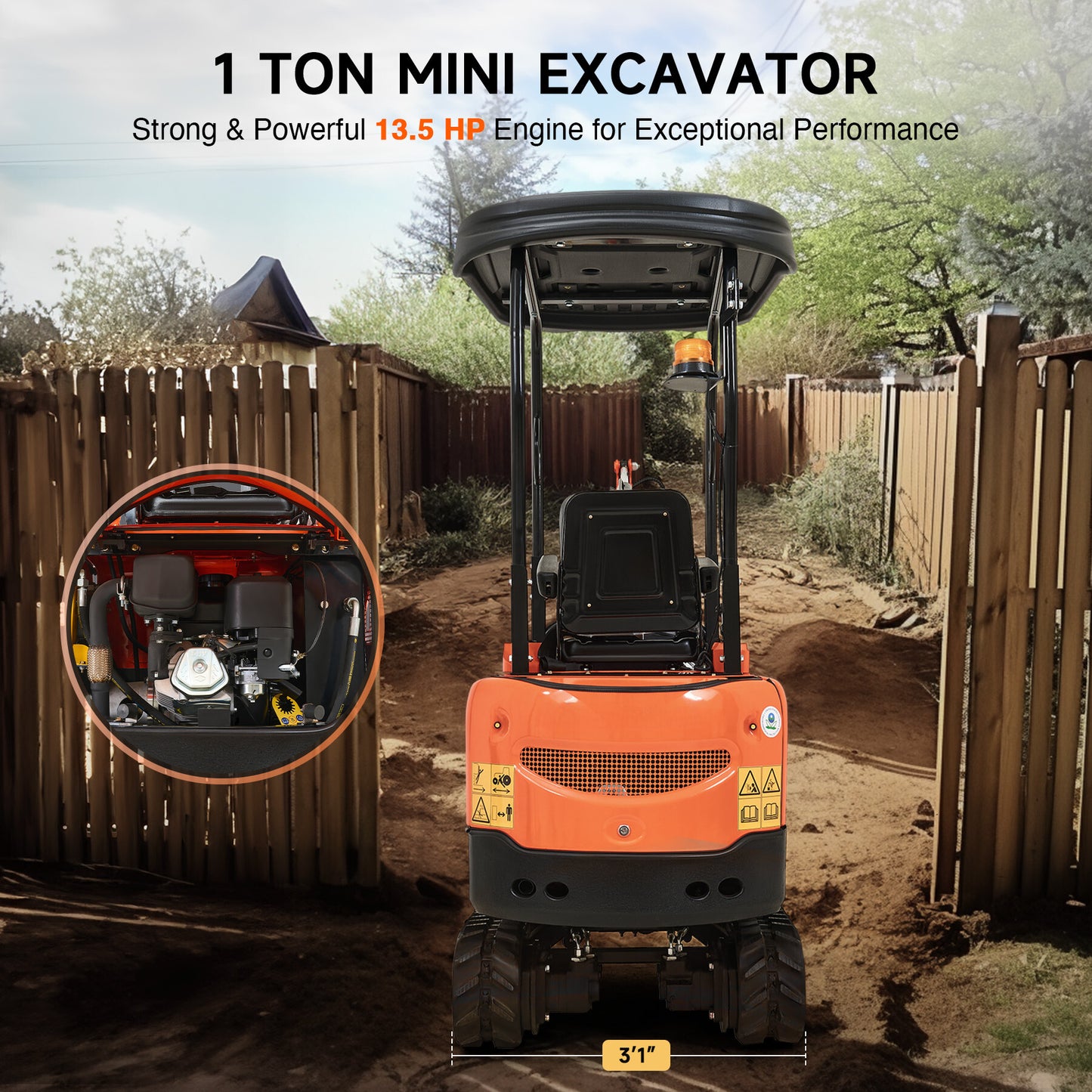 13.5 hp Mini Excavator with 2586 lbf Digging Force