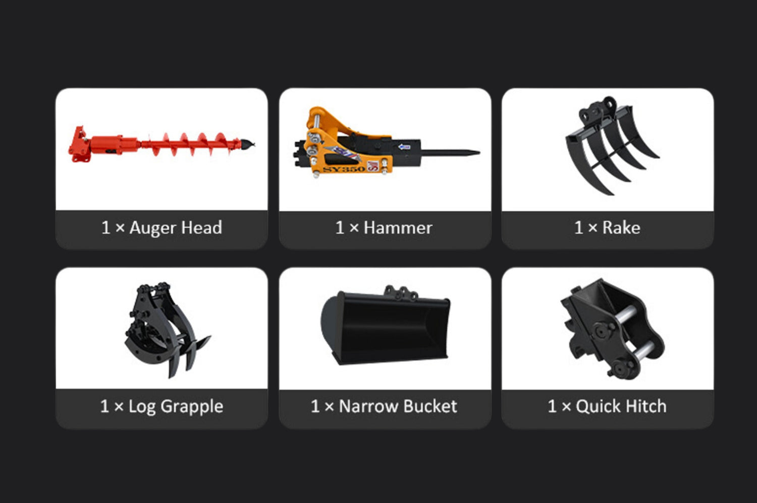 Multiple excavator Attachments Included