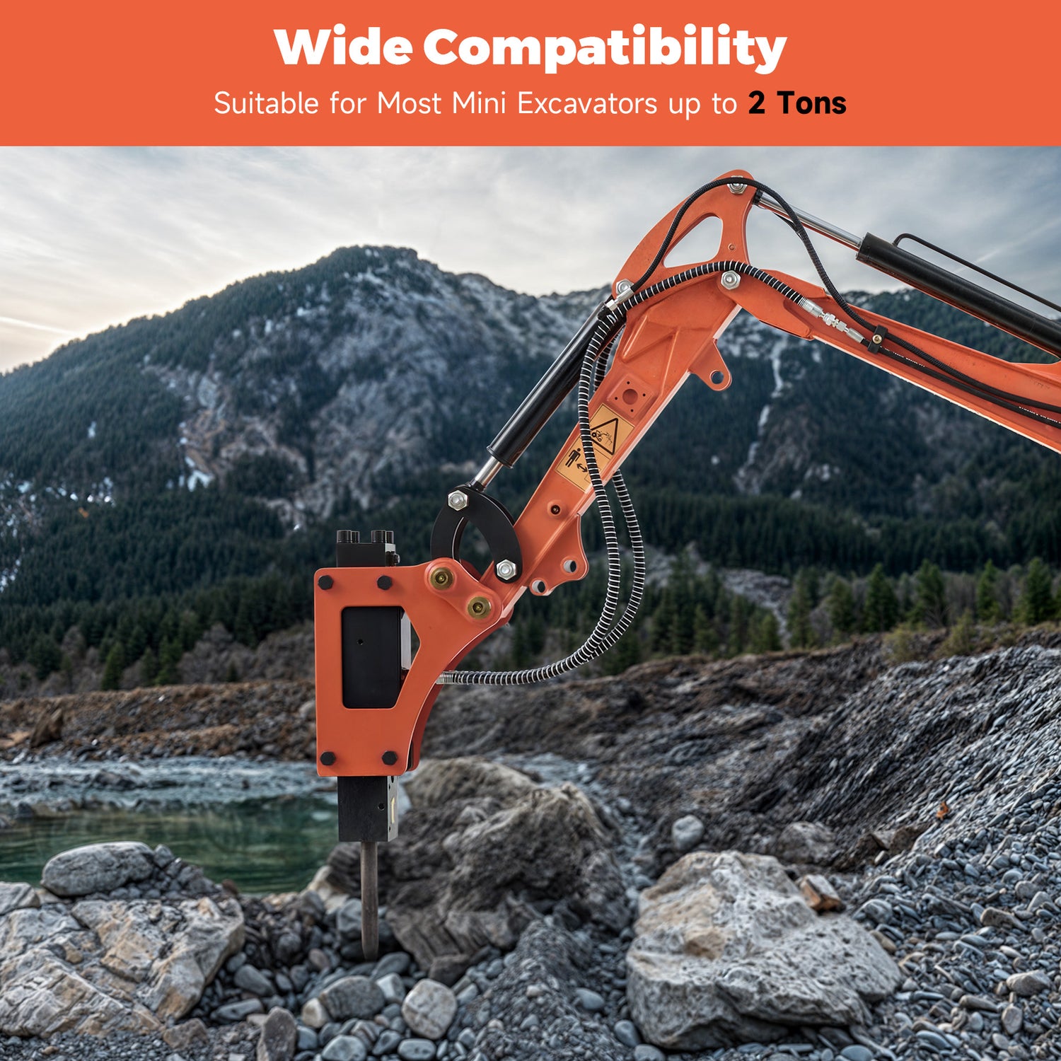 designed for mini excavators up to 2 tons, this hydraulic drill hammer seamlessly integrates, providing extra support to enhance your excavator's performance across various tasks.