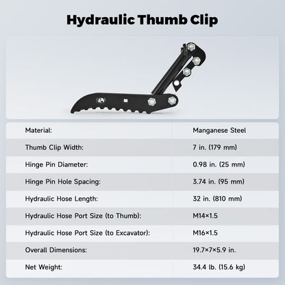 AHM Hydraulic Thumb Clip for Mini Excavator Small Digger Easy to Pick Up Objects