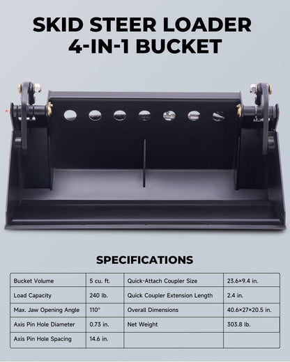 AHM 4 in 1 Multipurpose Combo Bucket for Skid Steer with 5 cu. ft. Capacity