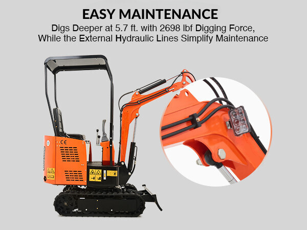 Simplify routine check and maintenance with external hydraulic hoses on our mini digger